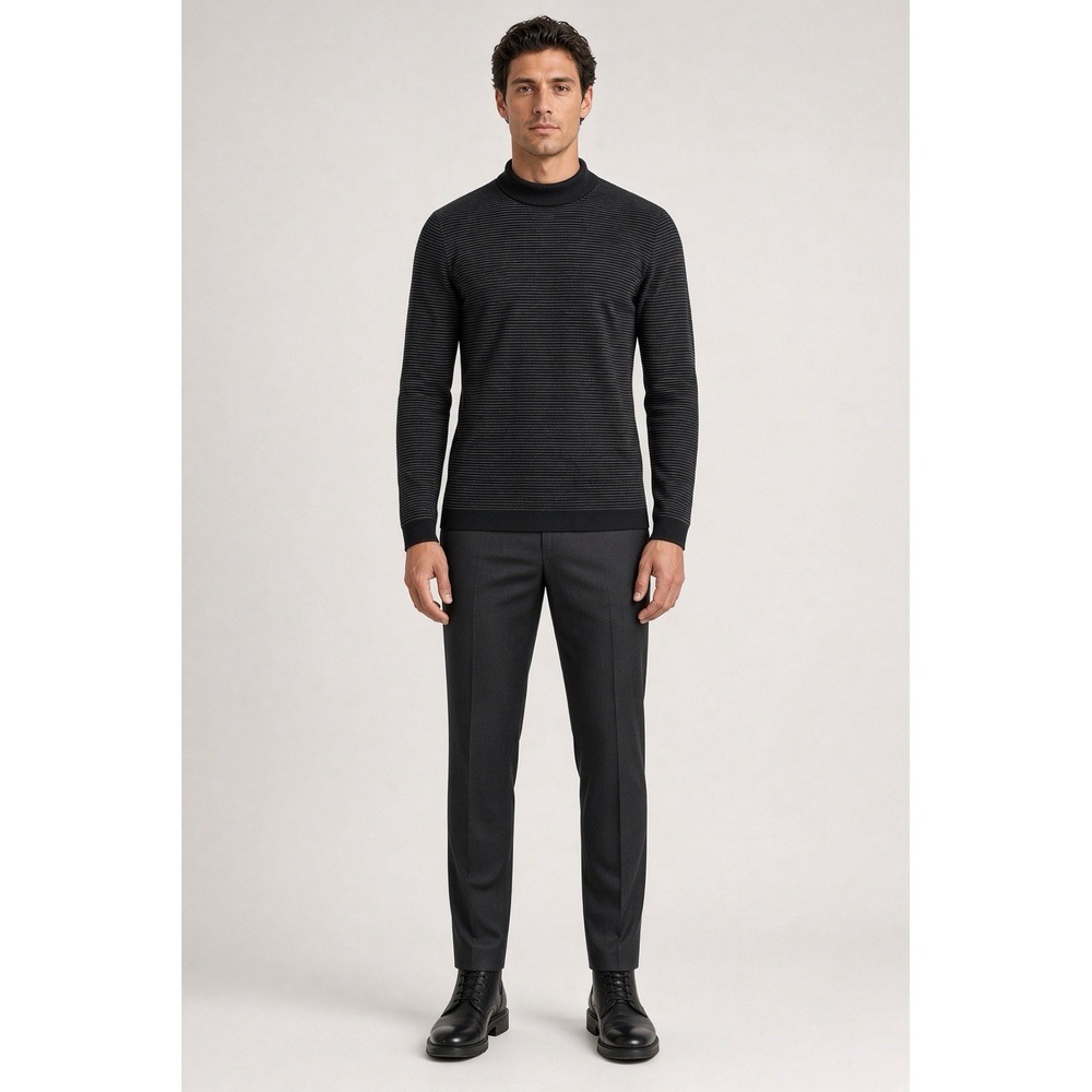 Vintage Giorgio Armani Roll Neck Sweater Black Striped Wool Cashmere IT 60 Italy